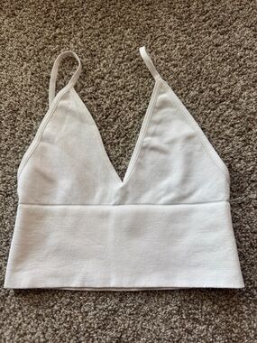 Free People NWOT White Ribbed V-Neck Crop Tank